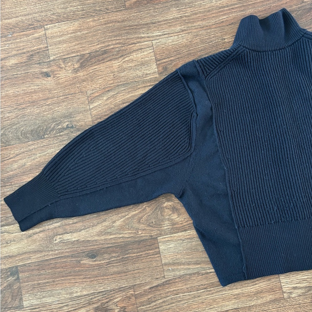 COS Dark Navy Ribbed full Zip Wool Turtleneck Sweater (oversized) - Picture 10 of 13